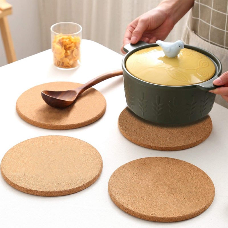 CRCHOM Cork Trivet 4 Pack Round Cork Hot Pads for Pots and Pans 8" x 0.4" High Density Thick Hot Pads Heat Resistant Trivets Mat for Countertop & Table - Image 2